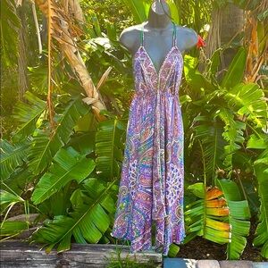 Scarf print, satin adjustable scarf asymmetric, handkerchief  dress
